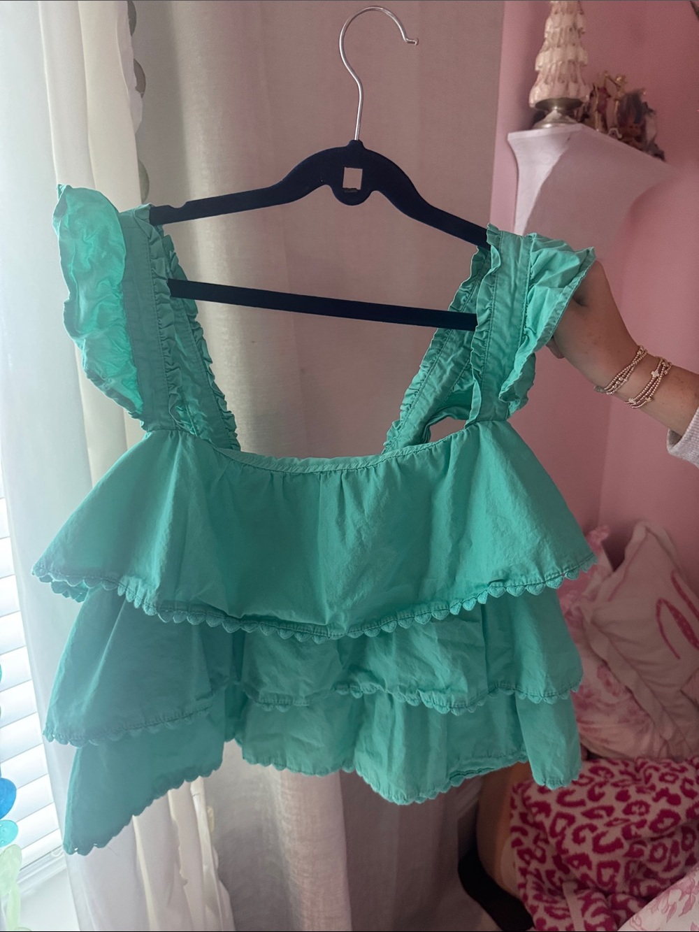 Ruffled Tiered Sleeveless Top - Mint Green
